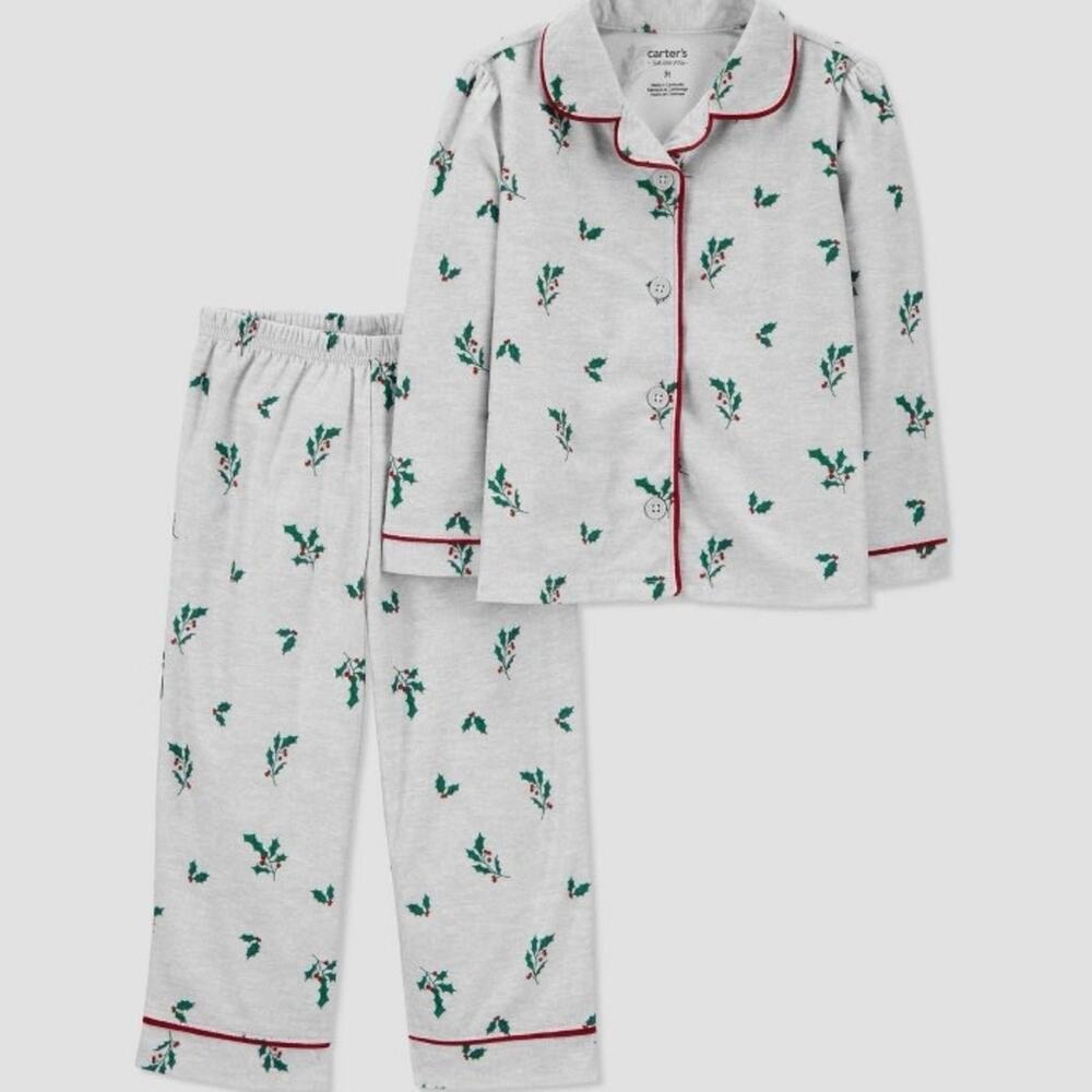 Carter's Just One You Toddler Girls' 2pc Holiday Floral Pajama Set - Gray 3T